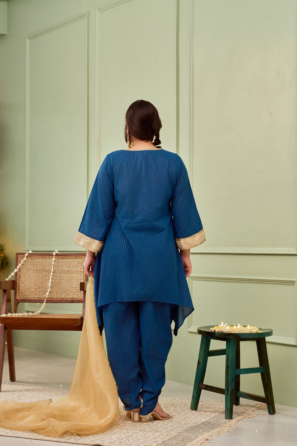 Blue Tulip Cotton Dhoti Kurta Set - (Set Of 3)-3