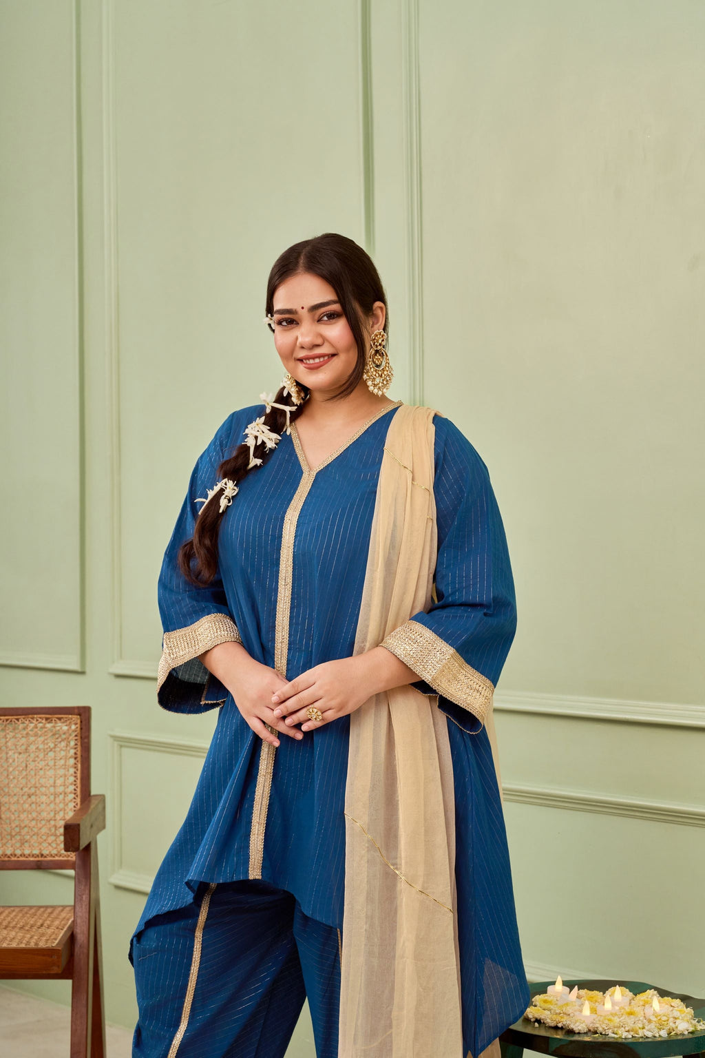 Blue Tulip Cotton Dhoti Kurta Set - (Set Of 3)-4