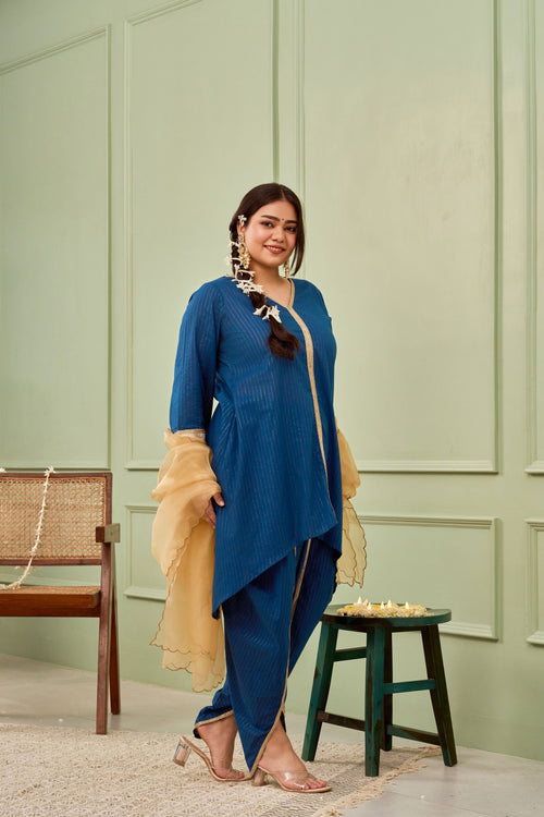 Blue Tulip Cotton Dhoti Kurta Set - (Set Of 3)-1