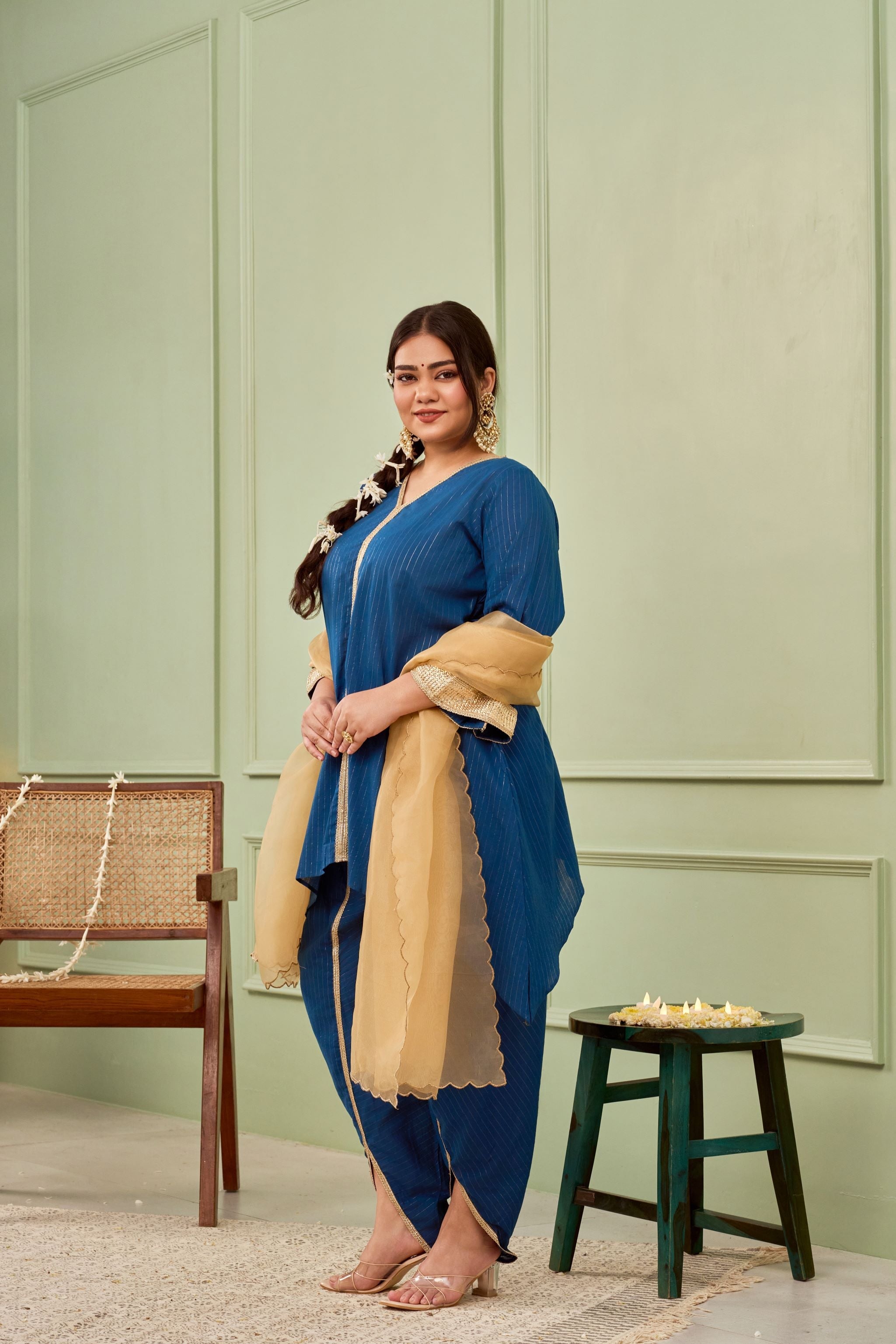 Blue Tulip Cotton Dhoti Kurta Set - (Set Of 3)-2