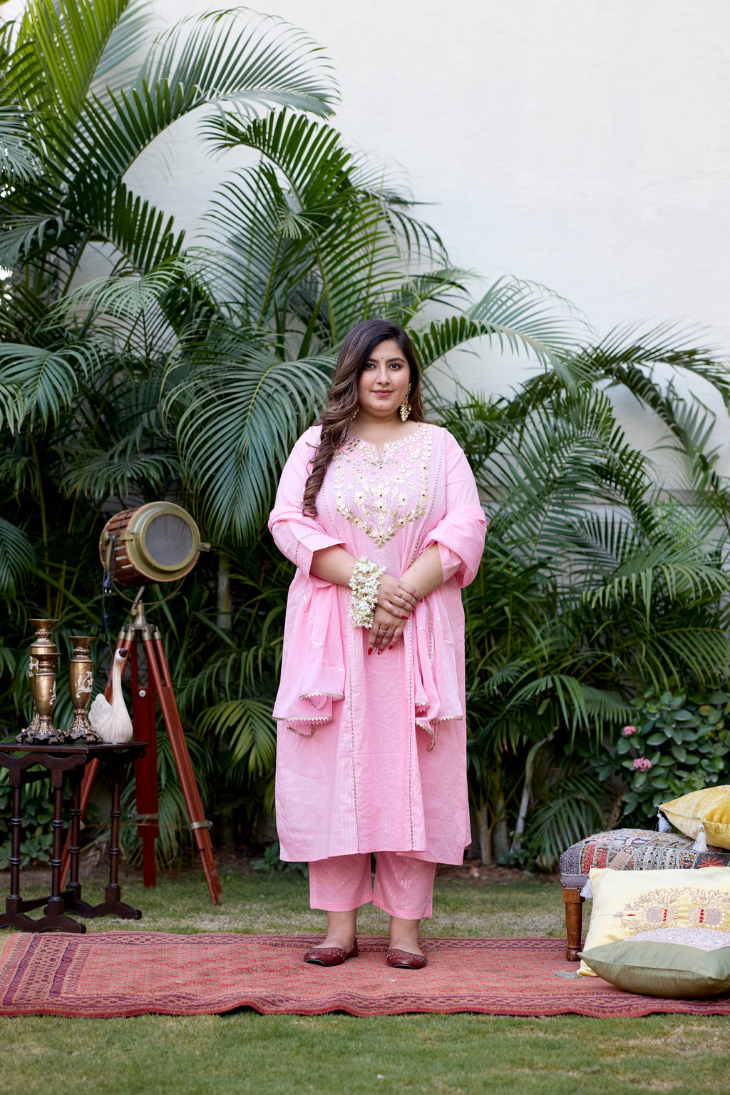 Pink Lurex Gotta Patti Suit Set - (Set Of 3)-0