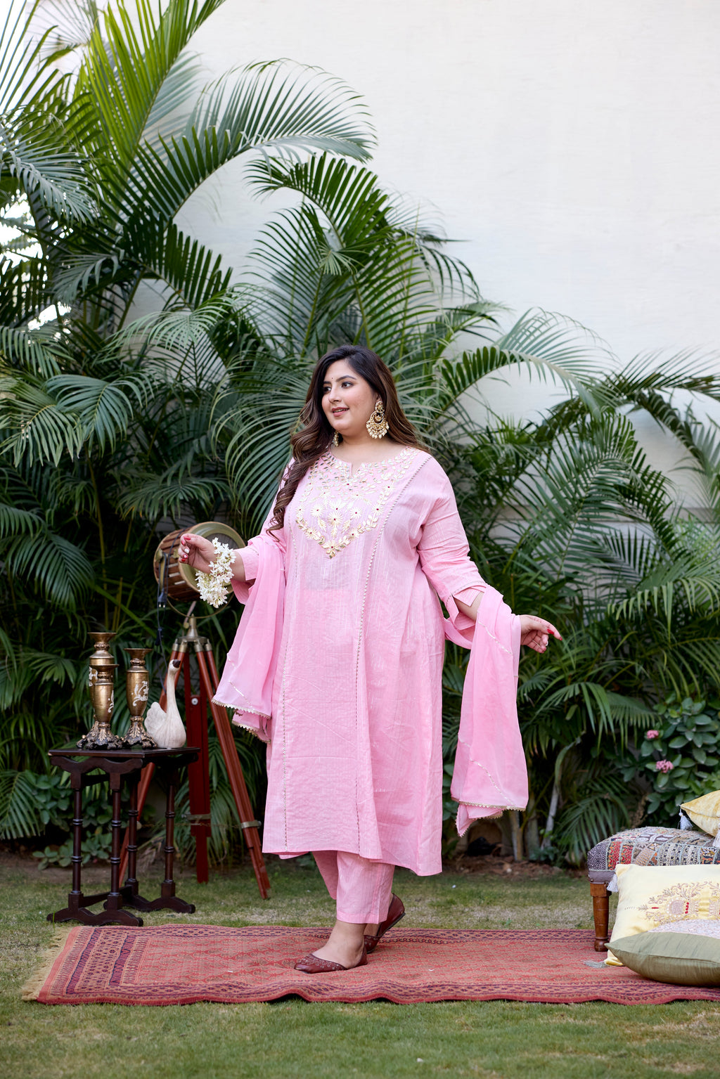 Pink Lurex Gotta Patti Suit Set - (Set Of 3)-1