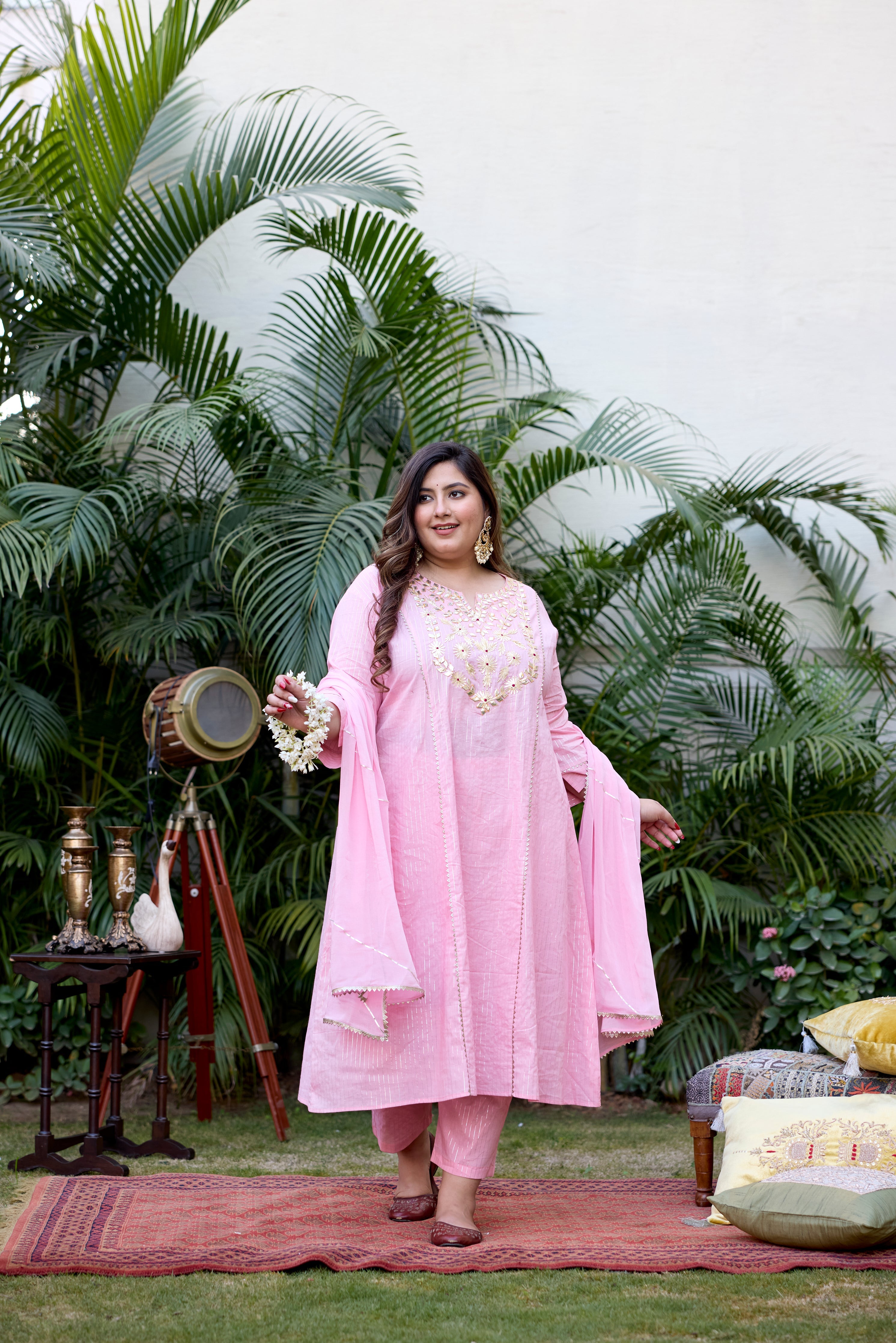 Pink Lurex Gotta Patti Suit Set - (Set Of 3)-2