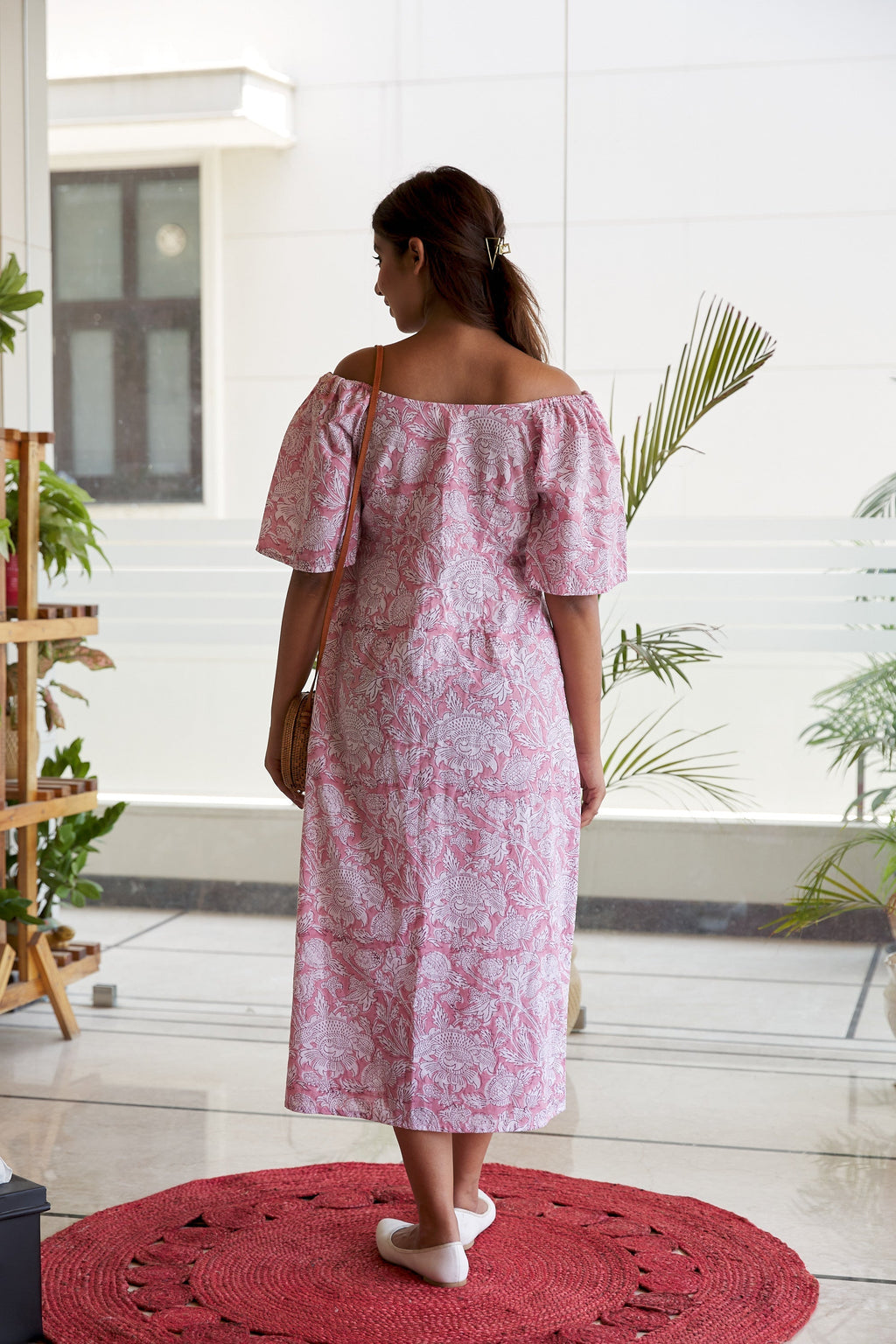 Cotton Pink Floral Printed Maxi Dress