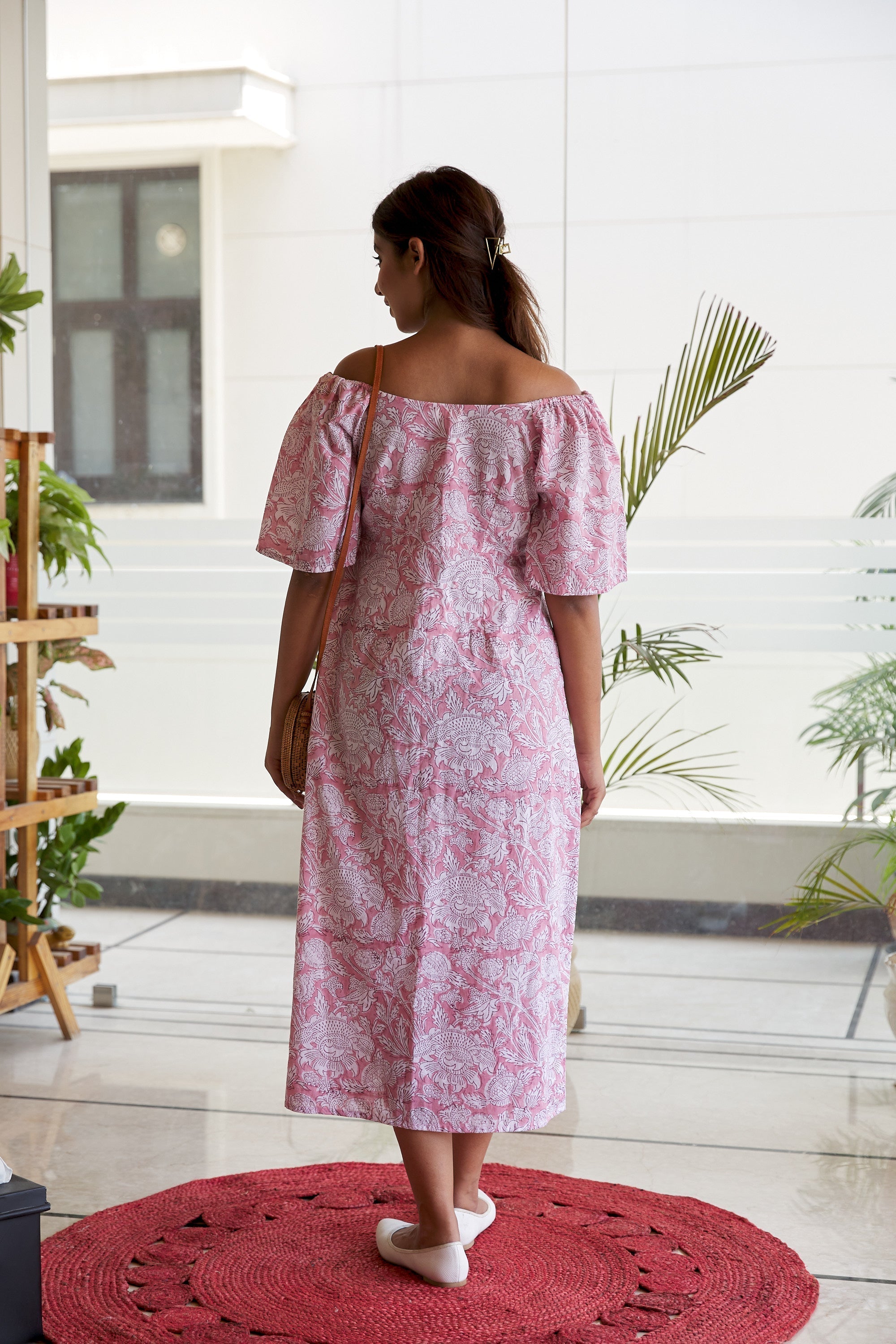 Cotton Pink Floral Printed Maxi Dress