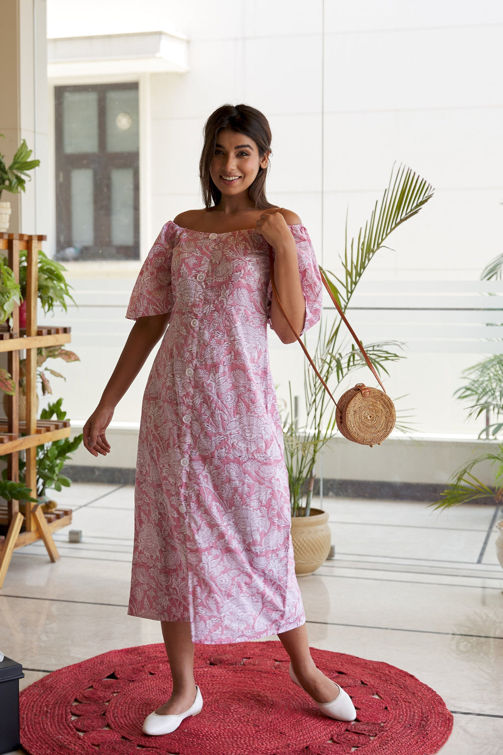 Cotton Pink Floral Printed Maxi Dress