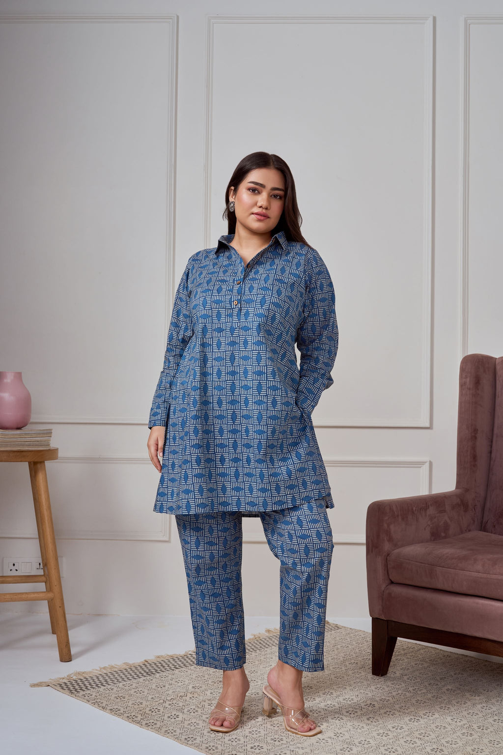 Blue Geometric Print Co-ord Set-3