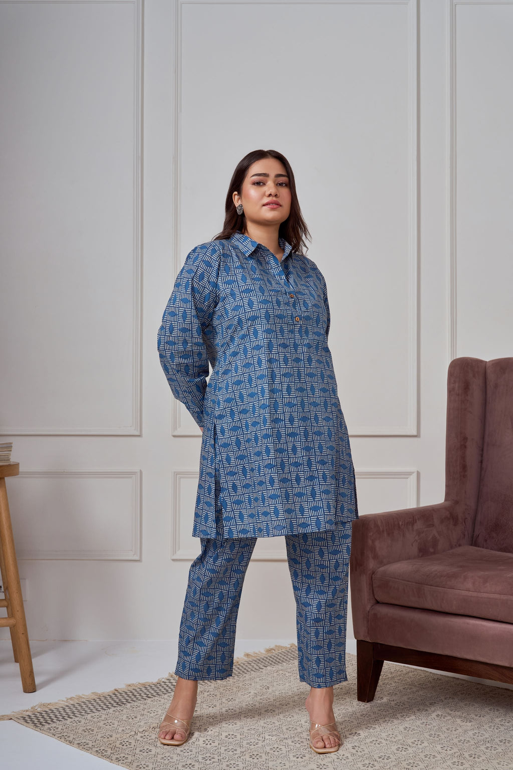 Blue Geometric Print Co-ord Set-1