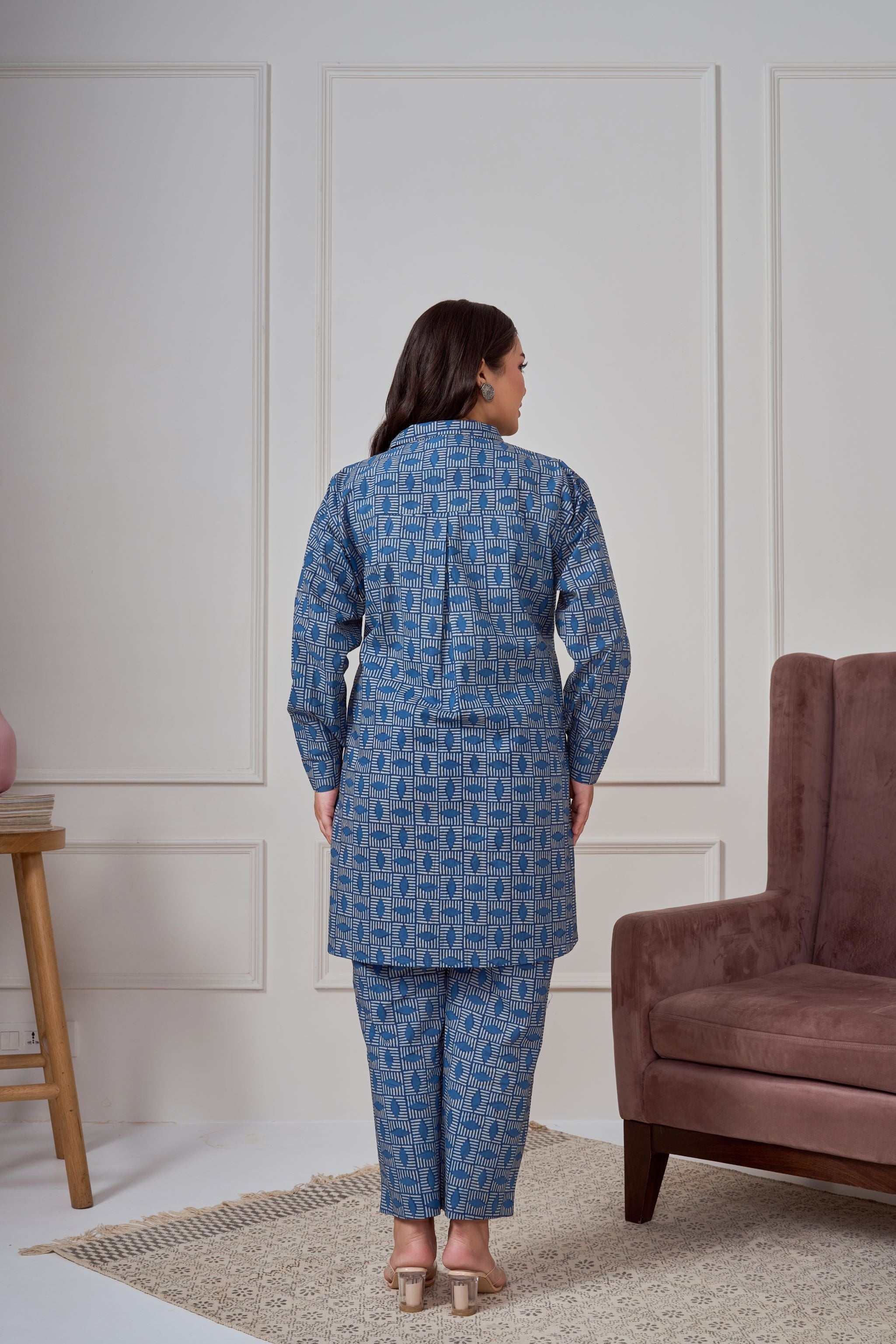 Blue Geometric Print Co-ord Set-2