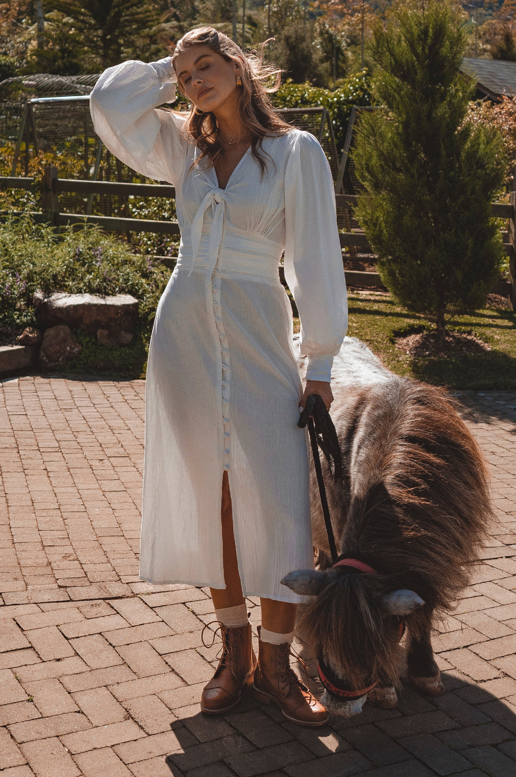 Velvet Sky Long Sleeve Linen Midi Dress
